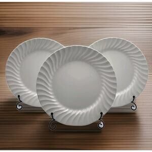 Set Of 3 Johnson Brothers Regency White Swirl Rim 10.5” Dinner Plates England